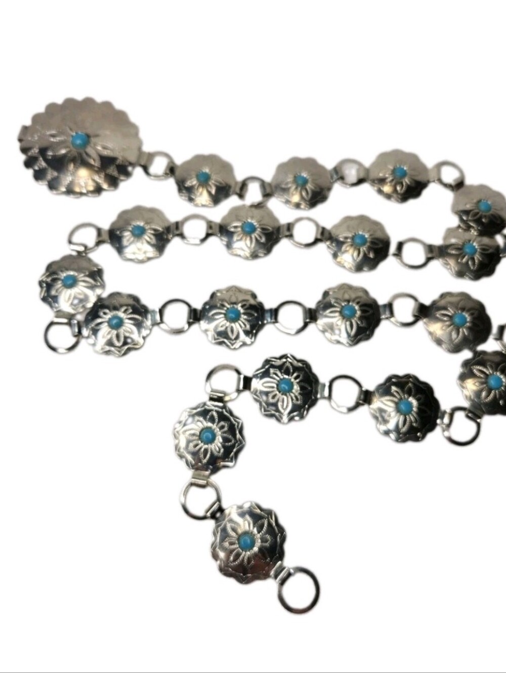 Vintage Southwestern Concho Belt Silver Tone Turquoise Accents 34”